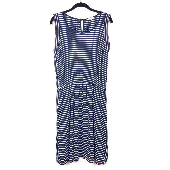 Mystree Navy Nautical Stripe Cinched Waist Dress L - Picture 3 of 10